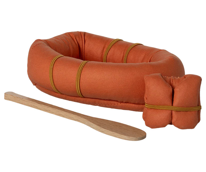 Maileg Gummibåt med Åra och Flytväst Orange - Rubber Boat Mouse