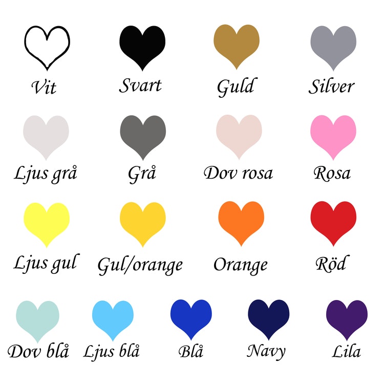 Namn/ord olika storlekar 20-22cm Väggvinyl - Love hearts design
