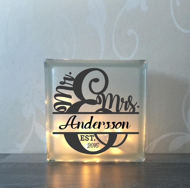 Glasblock Bröllop monogram