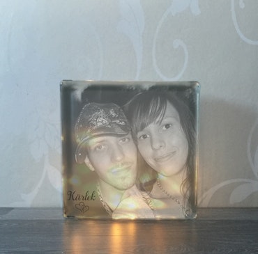 Glasblock eget foto med text