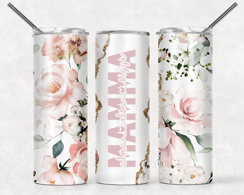 Tumblermugg Blommor #5 Mamma + kortare text