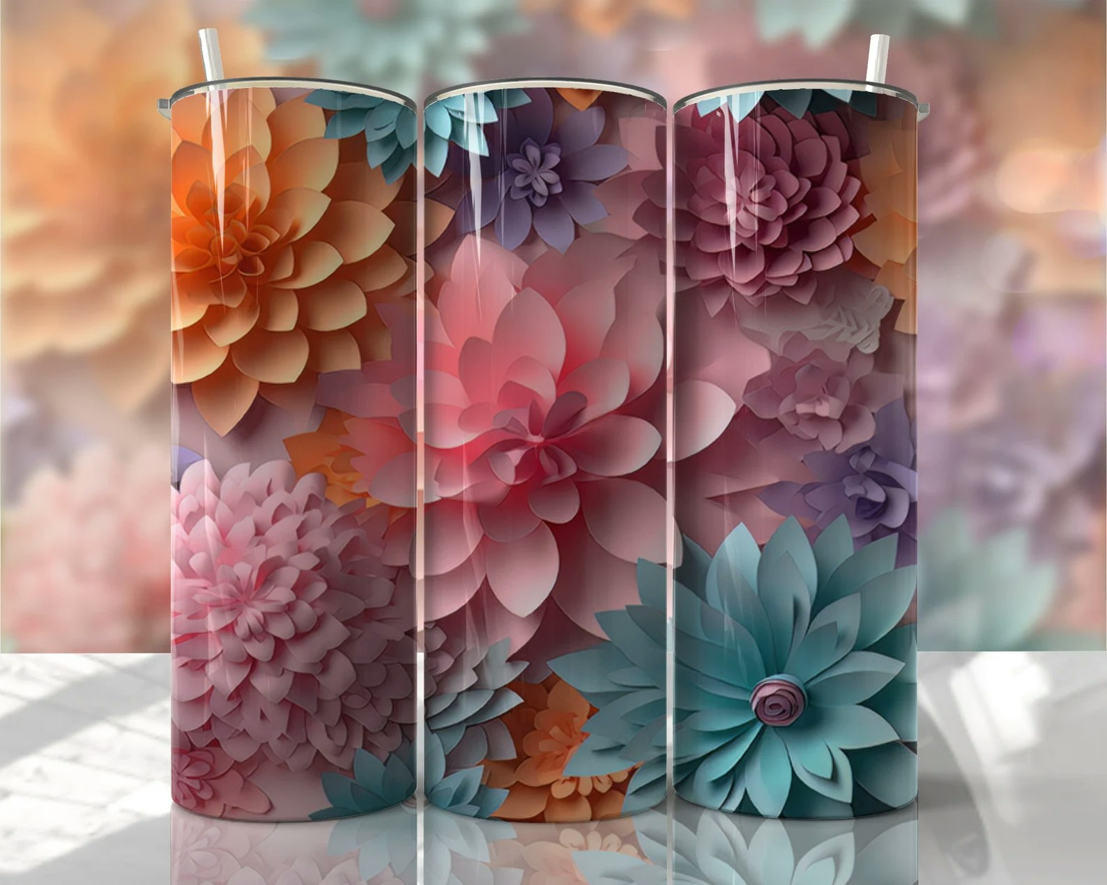 Tumblermugg 3D blommor #2