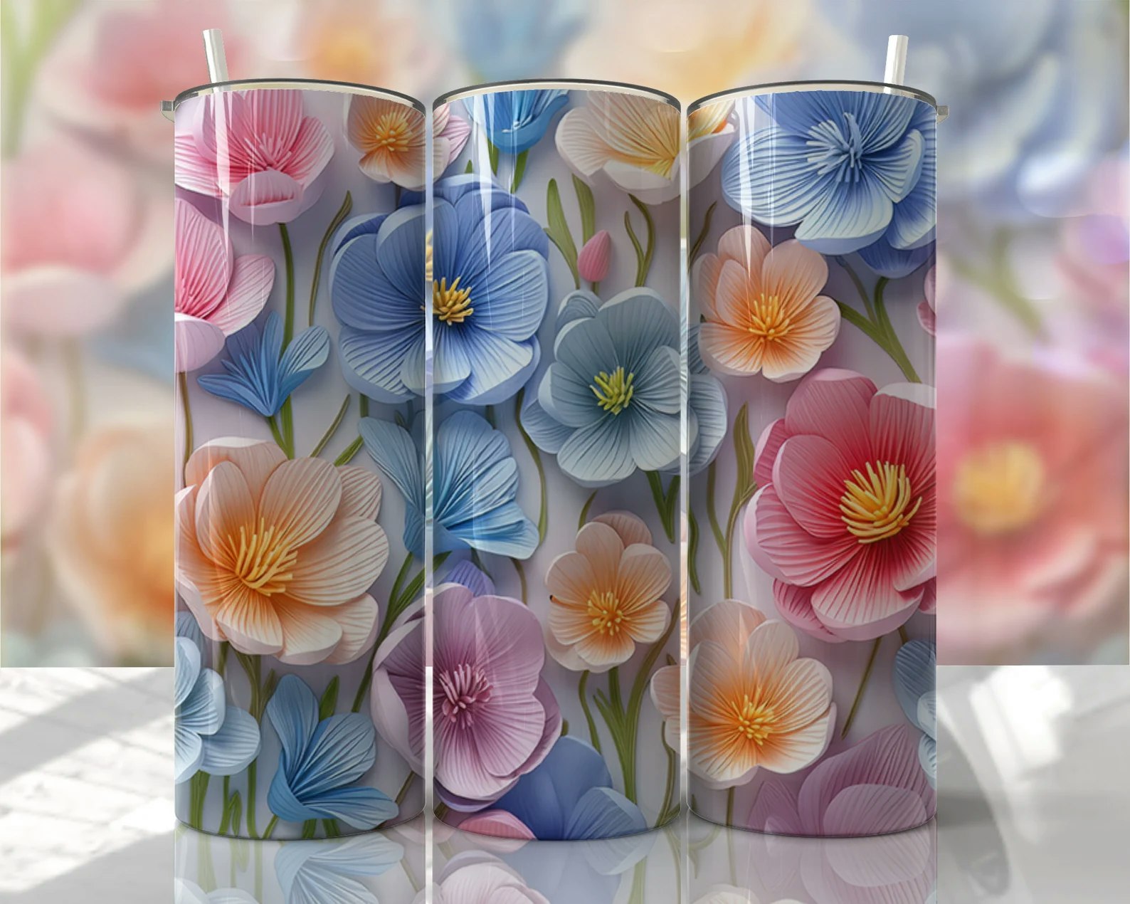 Tumblermugg 3D blommor #4