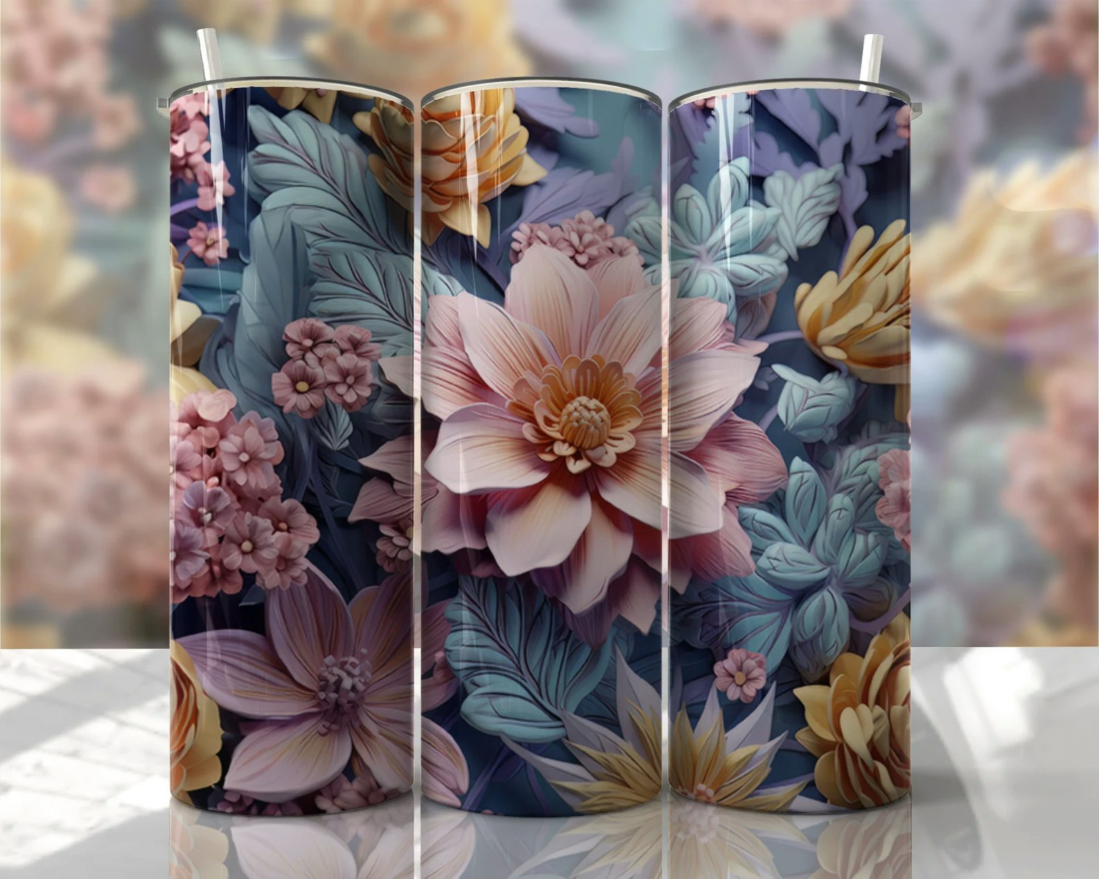 Tumblermugg 3D blommor #5