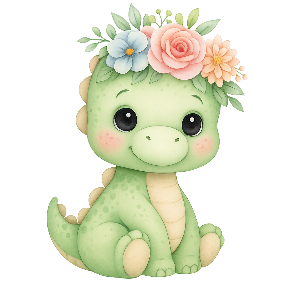 Dinosaurie med blommor till tyg
