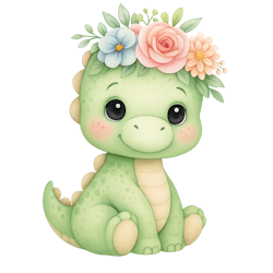 Dinosaurie med blommor till tyg