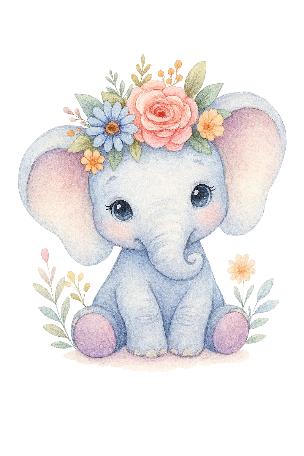Elefant med blommor till tyg