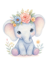 Elefant med blommor till tyg