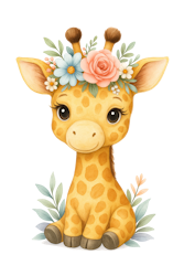 Giraff med blommor till tyg