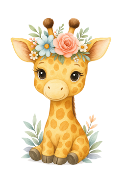Giraff med blommor till tyg