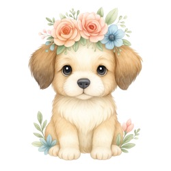 Hund med blommor till tyg
