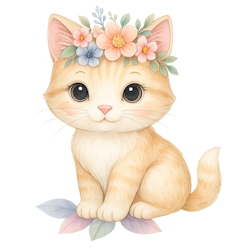 Katt med blommor till tyg