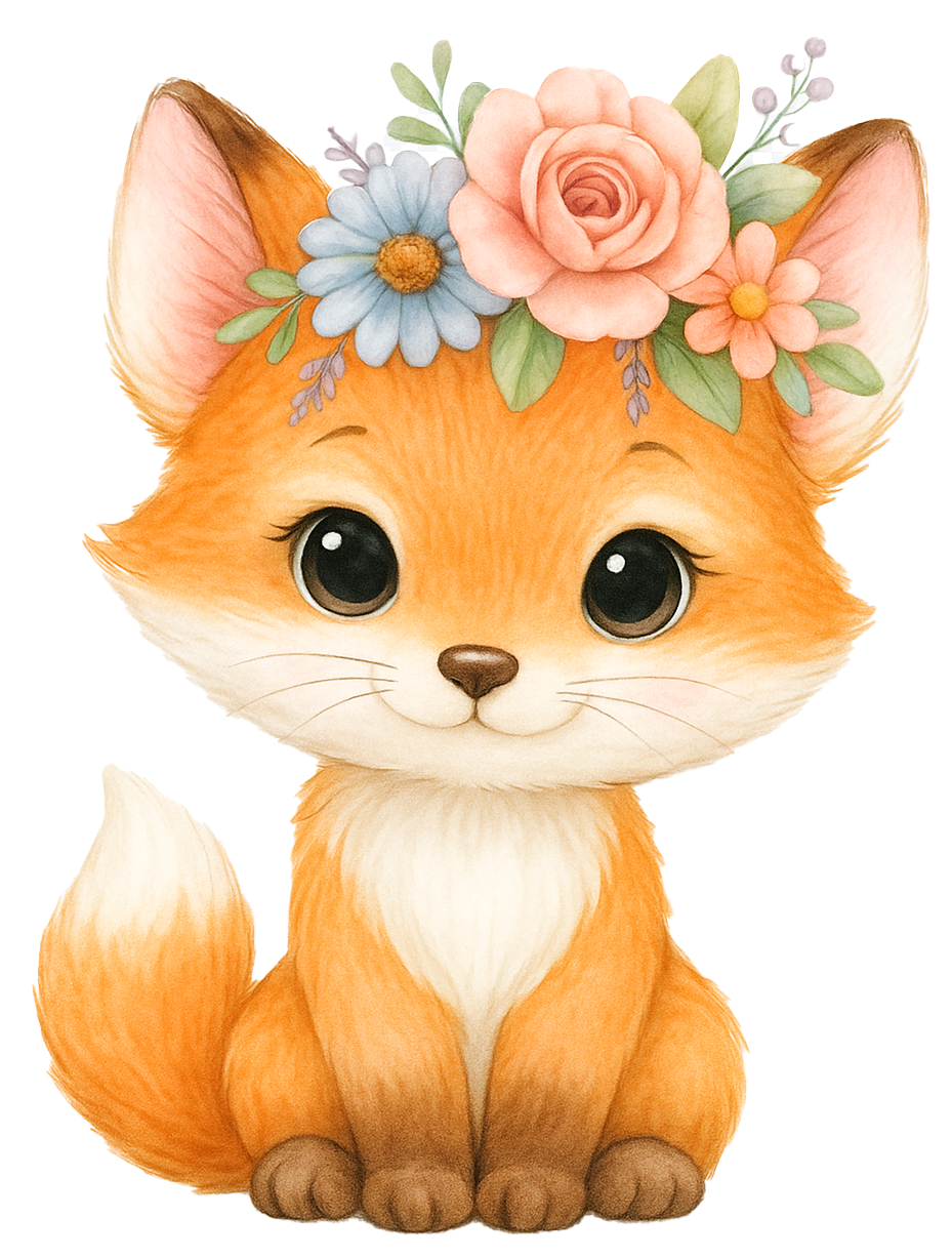 Räv med blommor till tyg