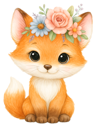 Räv med blommor till tyg