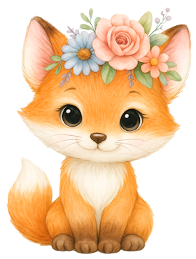 Räv med blommor till tyg
