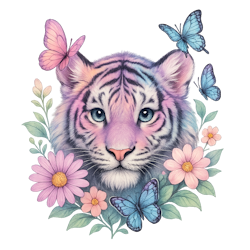 Tiger med blommor #2 till tyg