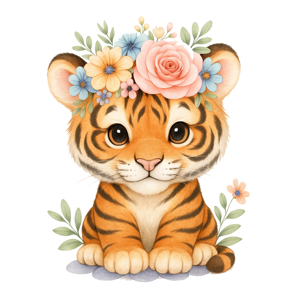 Tiger med blommor #3 till tyg