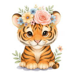 Tiger med blommor #3 till tyg