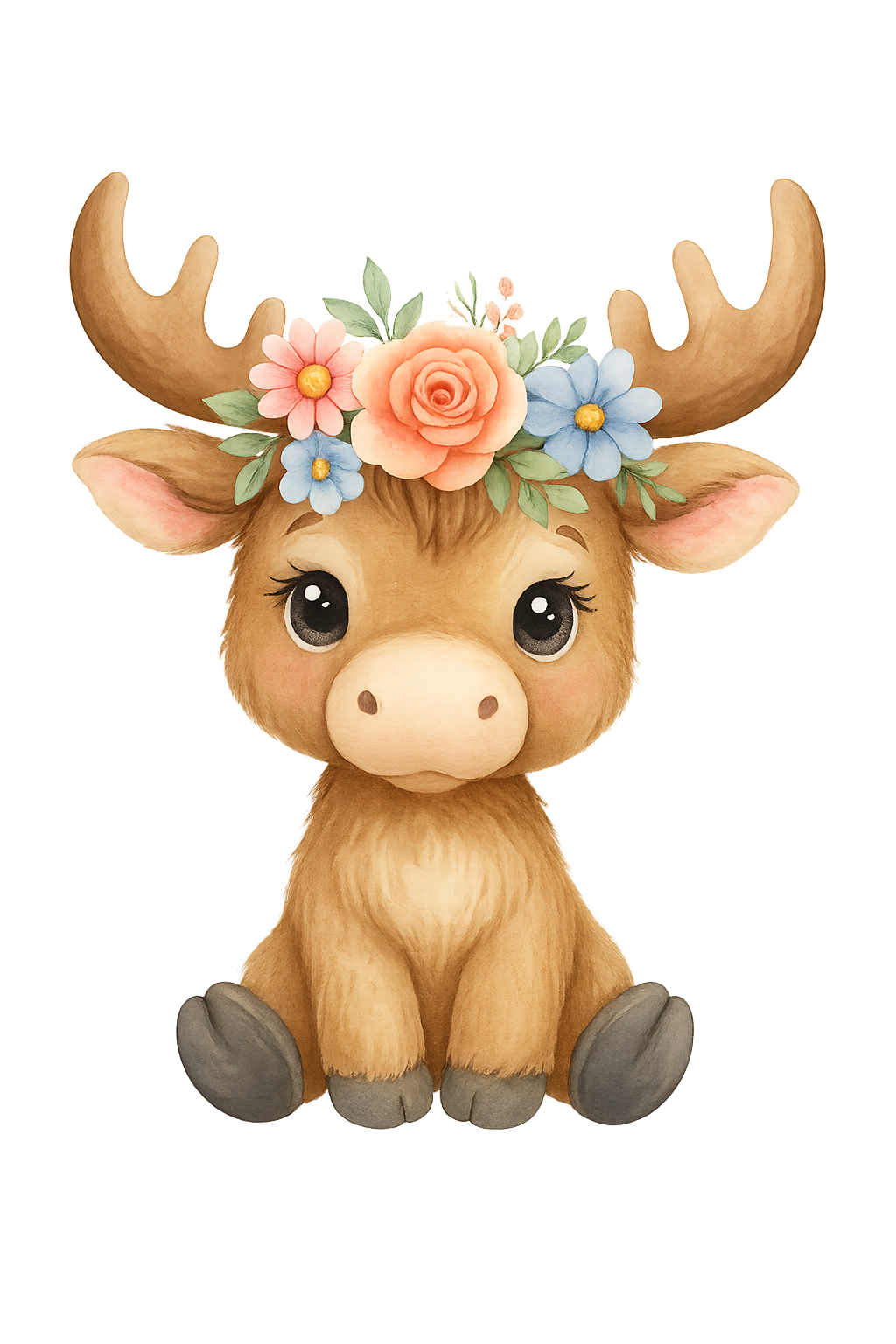 Älg med blommor till tyg