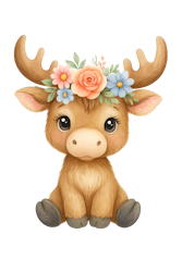 Älg med blommor till tyg