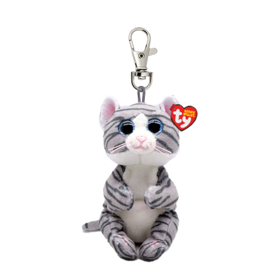TY Beanie Bellies MITZI - grey tabby cat clip