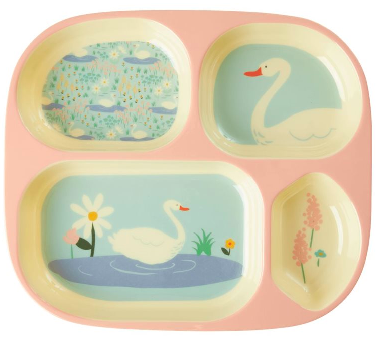 Lunchtallrik 4 fack Svanar som flyter Rosa - Rice