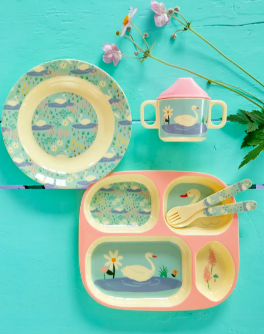 Lunchtallrik 4 fack Svanar som flyter Rosa - Rice