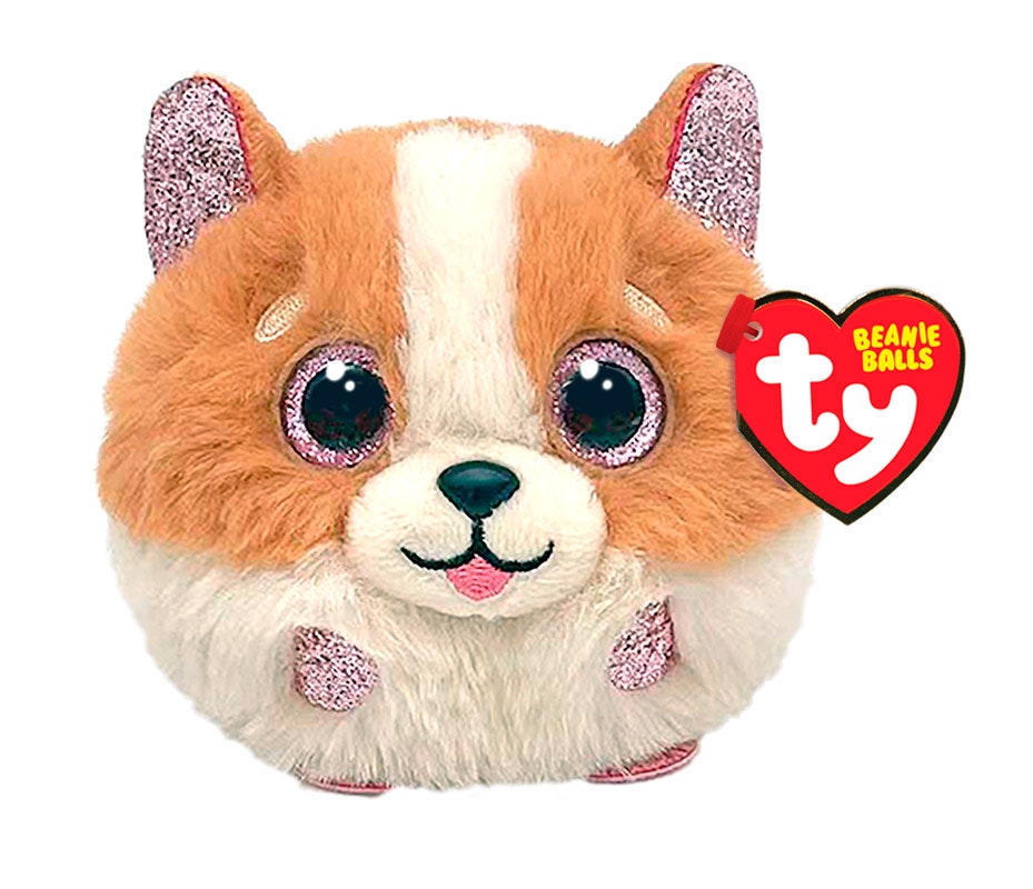 TY Puffies Beanie Balls - TANNER - brown/white dog ball
