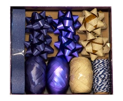 Blue and Gold Bow and Ribbon Set