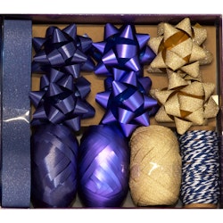 Blue and Gold Bow and Ribbon Set