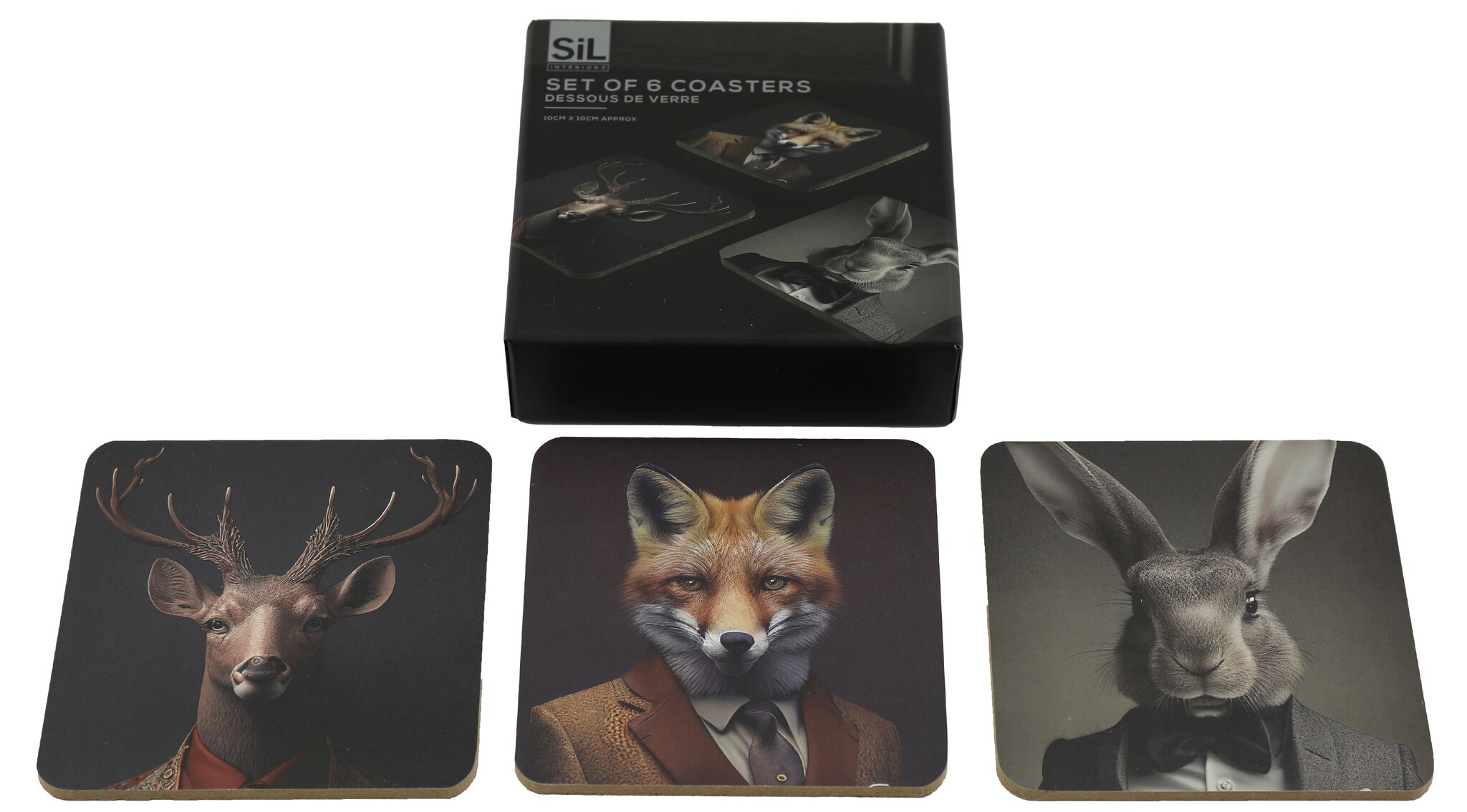Forest Animal Head Coasters 6-pack