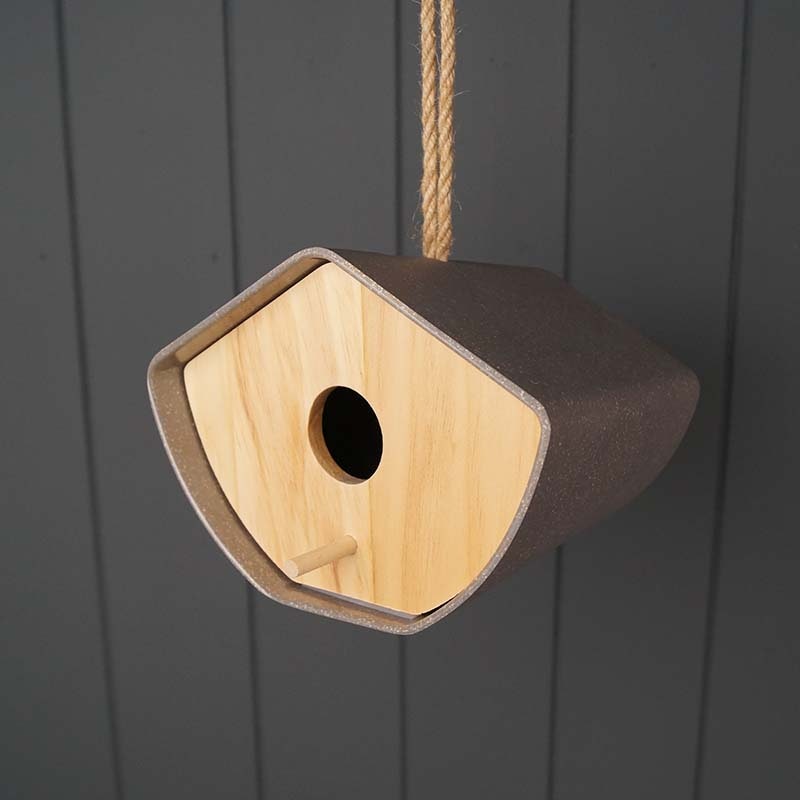 Earthy Anthracite Bamboo Japandi Birdhouse
