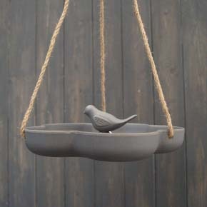 Earthy Anthracite Bamboo Hanging Bird Bath/Feeder
