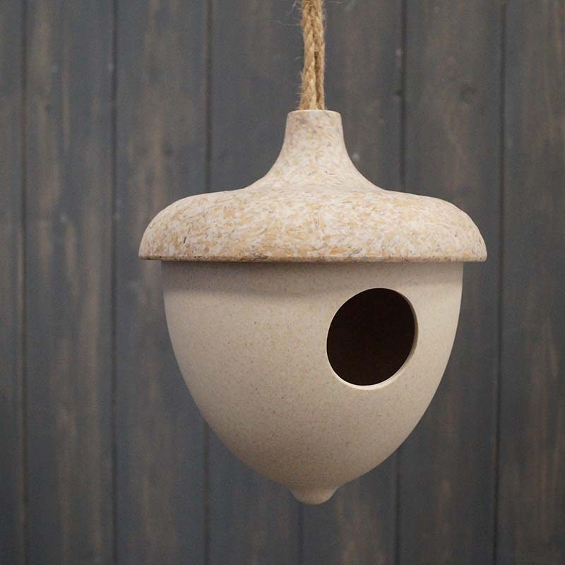Earthy Natural Bamboo Hanging Acorn Birdhouse