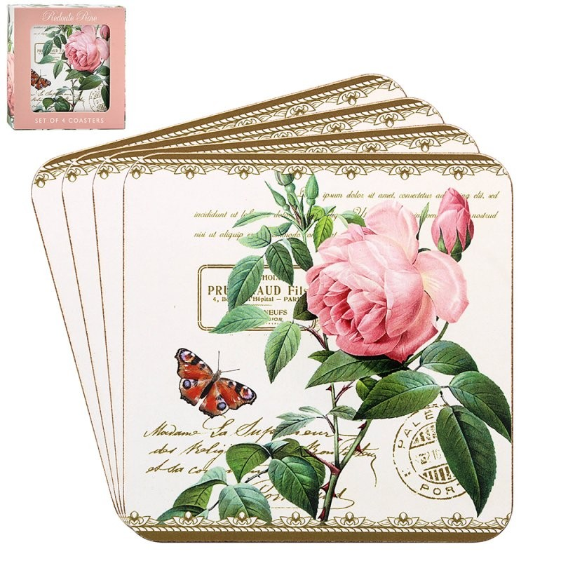 Redoute Rose Coaster 4-pack