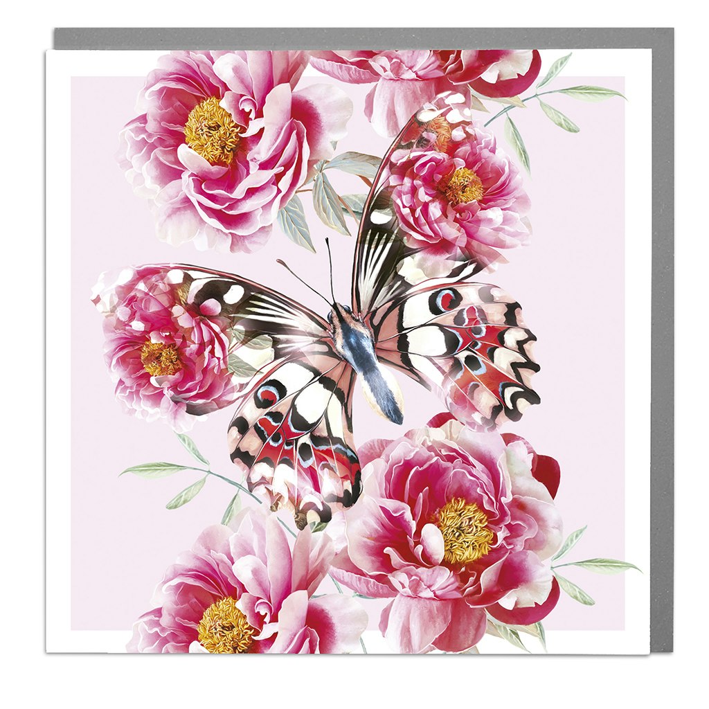 Card Full Bloom Butterfly and Peonies