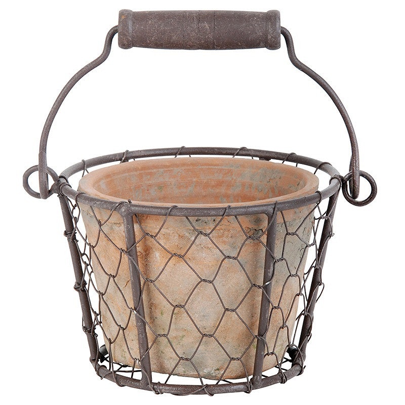 Pot in wire basket w. handle