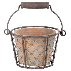 Pot in wire basket w. handle