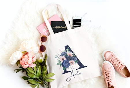 Personlig Tygkasse - Tygpåse med namn -Rosa & Initial