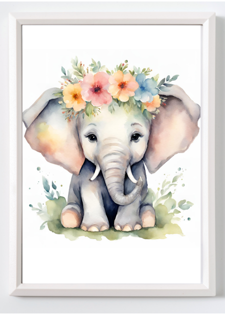 Personliga barntavlor - Posters till barnrummet-Elefant med blommor