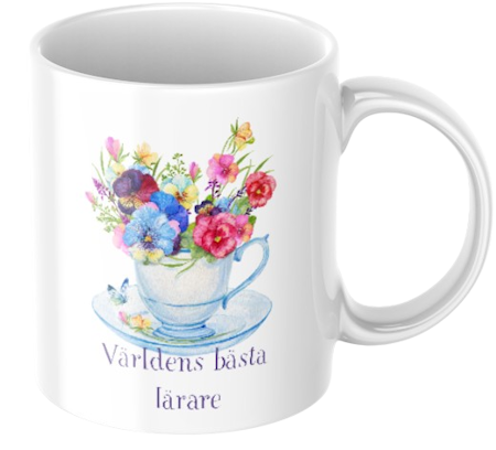 Personlig lärarmugg med namn – Blommor i tekopp