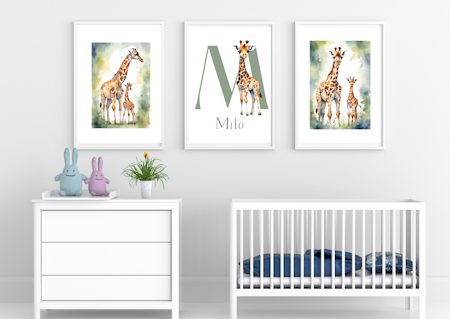 Personliga barntavlor - Posters till barnrummet-Giraff Set om 3
