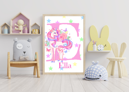 Personliga barntavlor - Posters till barnrummet-Rosa Enhörning