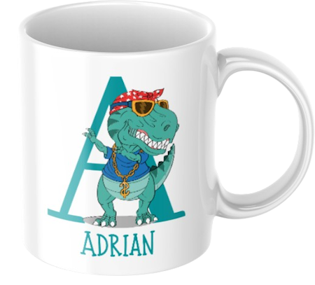 T-Rex - Dinosaurie - Initial - Personlig mugg för barn- Barnmugg