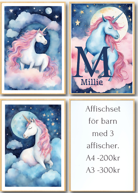 Personliga barntavlor - Posters till barnrummet-Rosa Enhörning