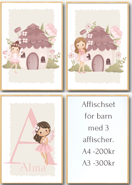 Personliga barntavlor - Posters till barnrummet-Blomsterälvor 3 delad set
