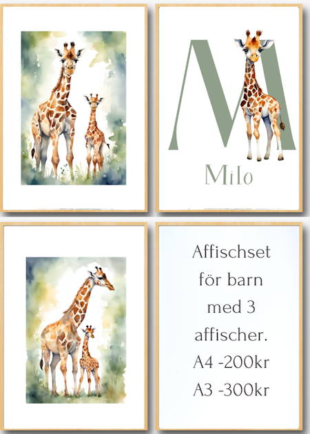 Personliga barntavlor - Posters till barnrummet-Giraff Set om 3