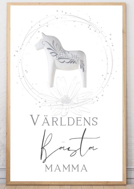 Personlig Mors Dag-affisch - Grå Dalahäst