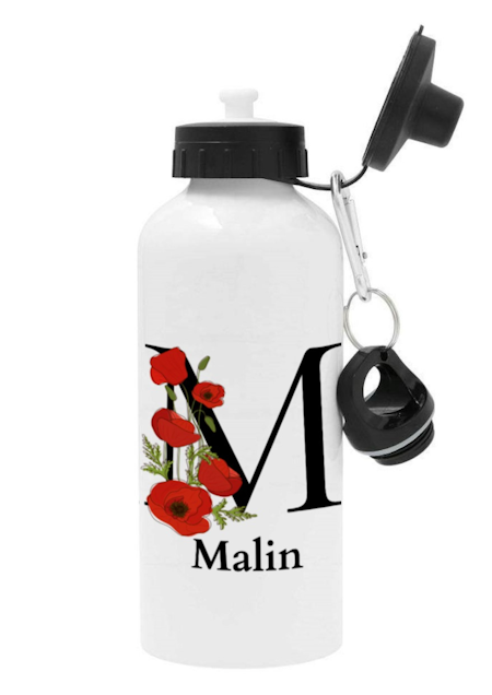 Personlig vattenflaska med namn - Vallmo blomma