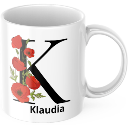 Personlig mugg med vallmo och namn – konstnärlig present med blommotiv